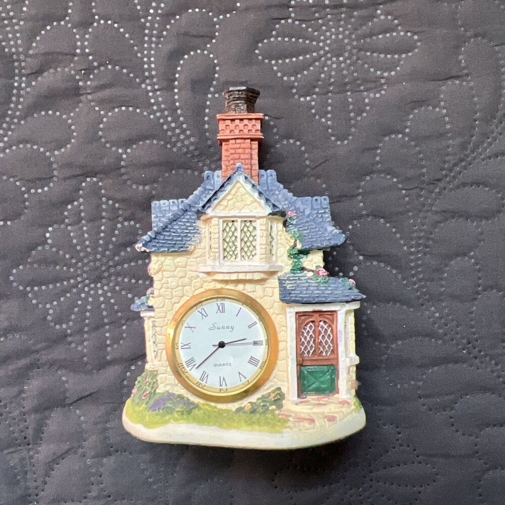 Vintage Miniature Cottage Sunny Quartz Mini Clock & Battery Collectible Decor